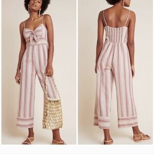Anthropologie J.O.A. Pink & Cream Striped Tie-Front Wide-Leg Jumpsuit By Sz.XS N